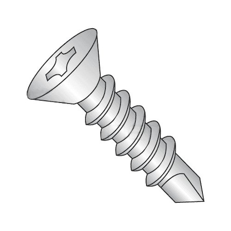 Self-Drilling Screw, #12 X 1-1/2 In, 410 Stainless Steel Flat Head Phillips Drive, 1800 PK